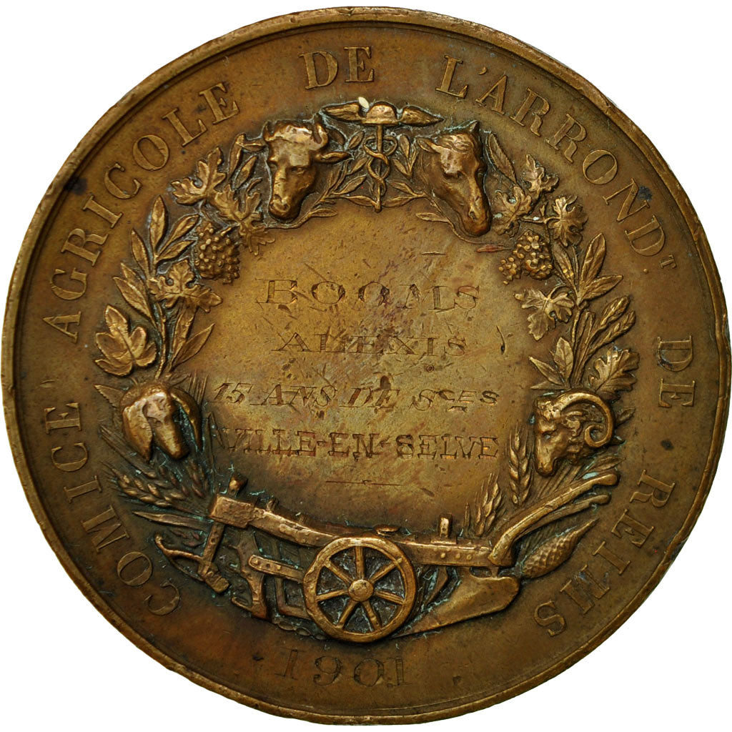 France, Médaille, Comice Agricole de Reims, Olivier de Serres, 1901, Oudiné