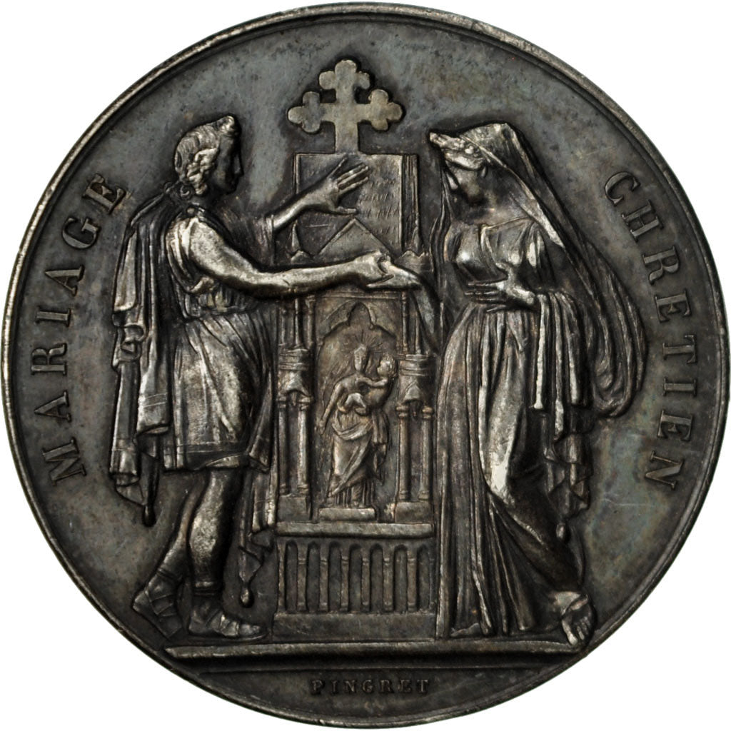 France, Medal, Religion, Mariage Chrétien, Pingret, AU(55-58), Silver
