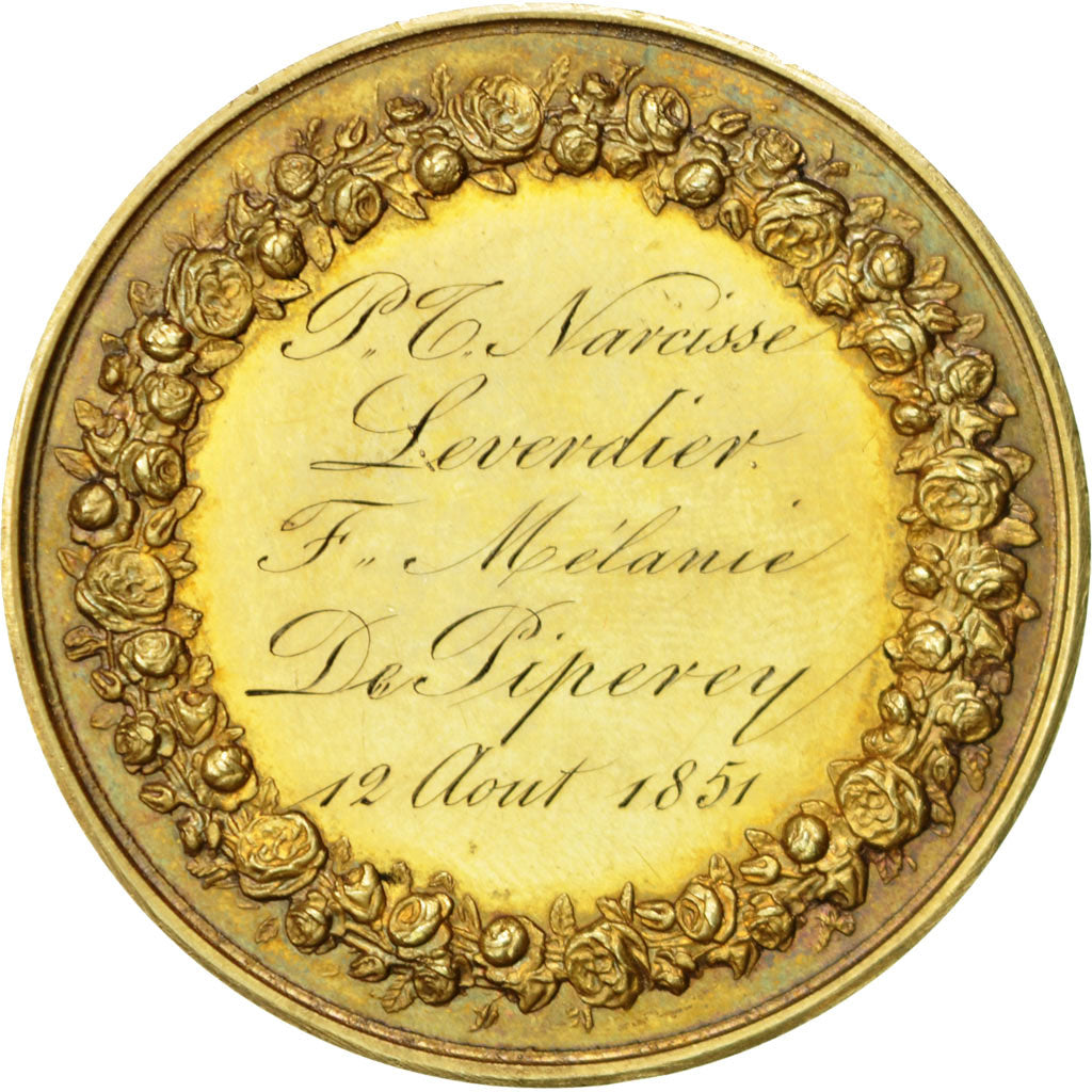 France, Medal, Mariage, Religion, 1851, Petit, MS(60-62), Vermeil