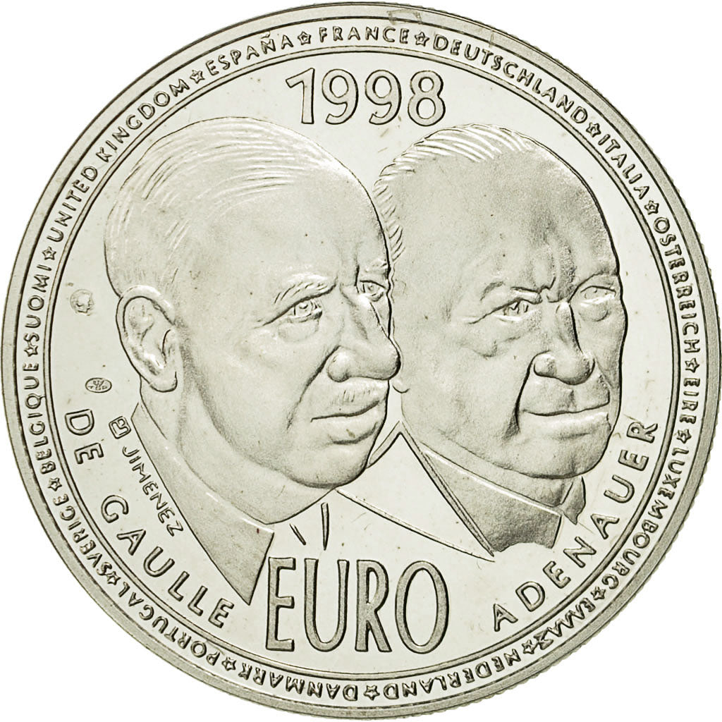 France, Medal, De Gaulle et Adenauer, 1998, Jimenez, MS(65-70), Silver