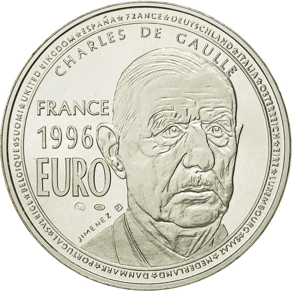 France, Medal, Euro, Charles de Gaulle, 1996, Jimenez, MS(65-70), Silver
