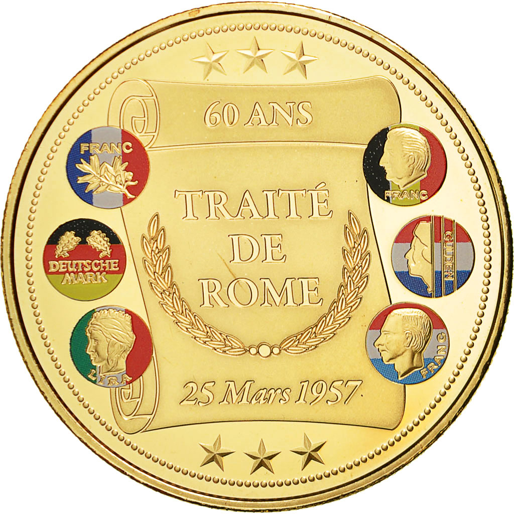France, Médaille, 60 Ans du Traité de Rome, La Semeuse, 2017, FDC, Gilt Bronze