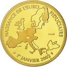 France, Medal, Naissance de l'Euro Fiduciaire, 2002, MS(65-70), Gilt Bronze