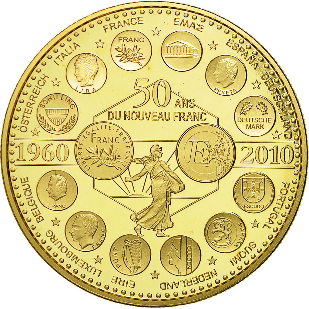 Francia, medaglia, L'Europe des XXVII, 50 ans du nouveau Franc, 2010, FDC