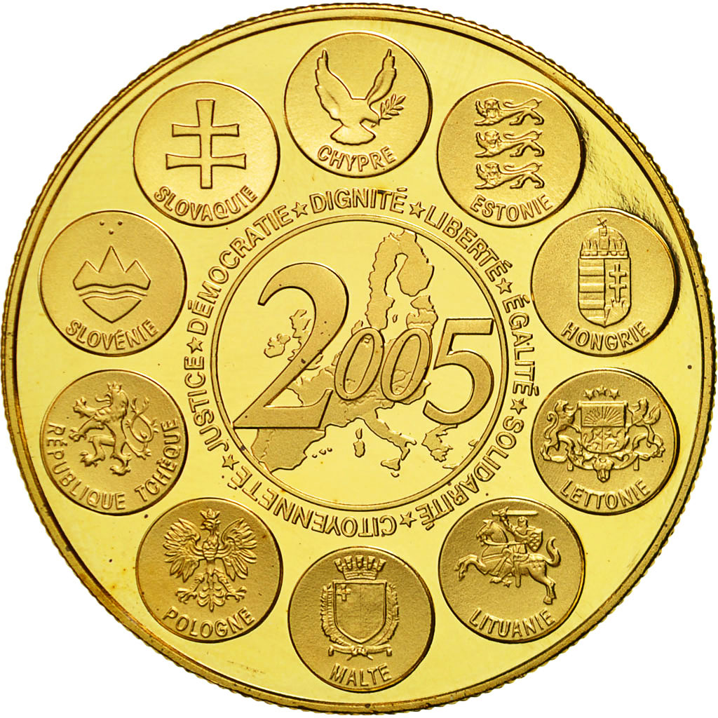France, Medal, la Constitution Européenne, 2005, MS(65-70), Gilt Bronze