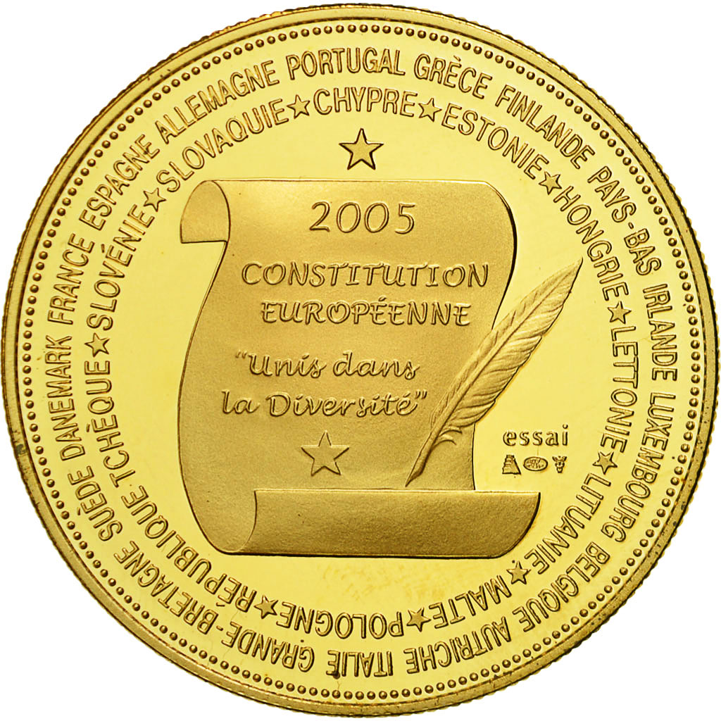 France, Medal, la Constitution Européenne, 2005, MS(65-70), Gilt Bronze