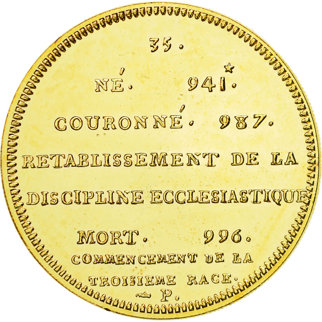 Francia, medaglia, Les Rois de France, Hugues Capet, FDC, Doratura in