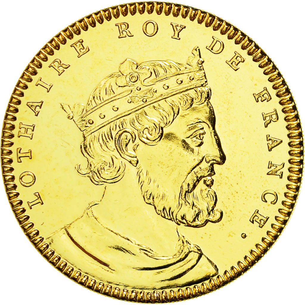 Francja, Medal, Les Rois de France, Lothaire, MS(65-70), Pokryte Miedź- Nikiel