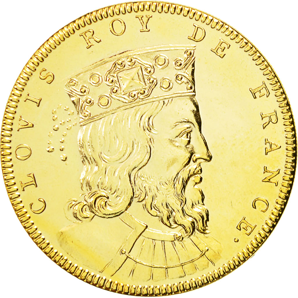 France, Medal, Les Rois de France, Clovis, MS(65-70), Copper-Nickel Gilt
