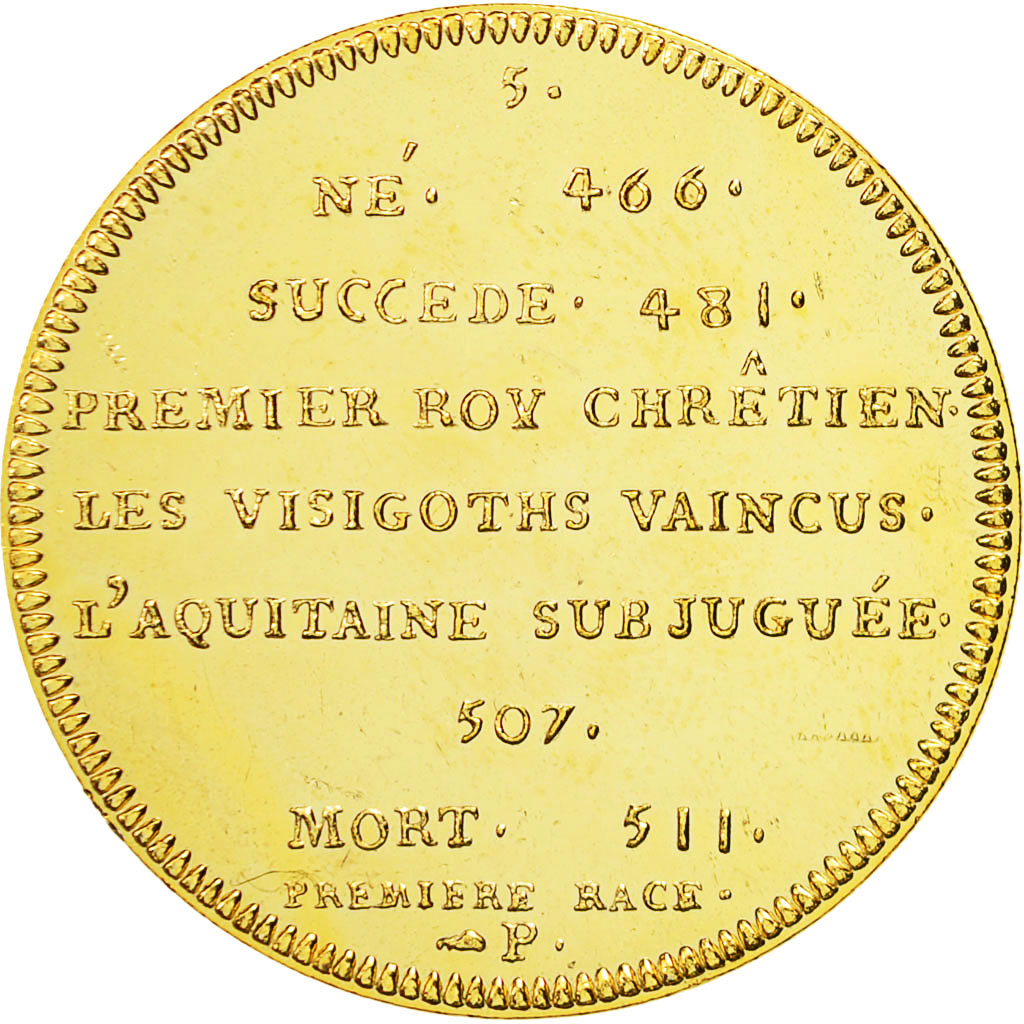 France, Medal, Les Rois de France, Clovis, MS(65-70), Copper-Nickel Gilt