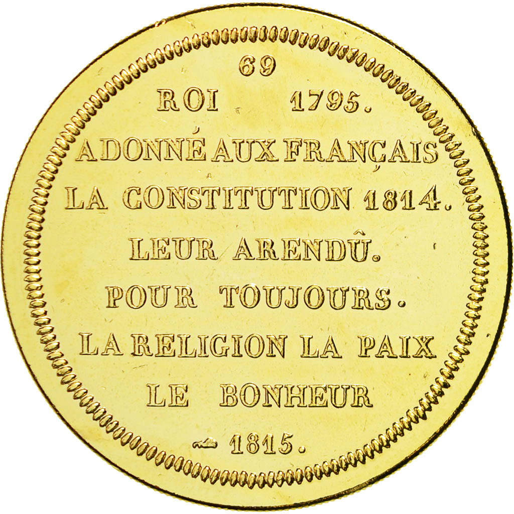 France, Medal, Les rois de France, Louis XVIII, MS(65-70), Copper-Nickel Gilt