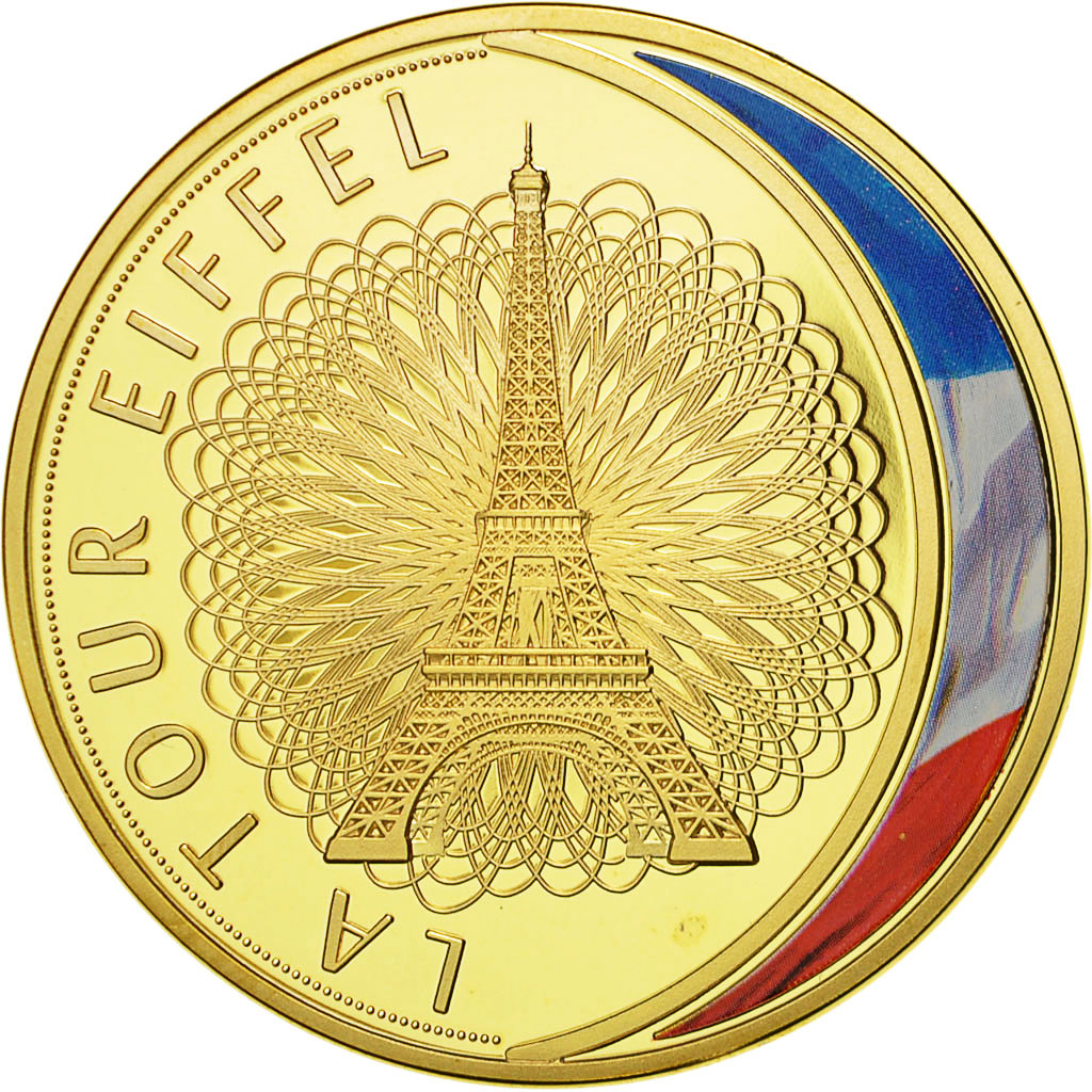 France, Medal, Les Emblèmes Français, La Tour Eiffel, MS(65-70), Copper Gilt
