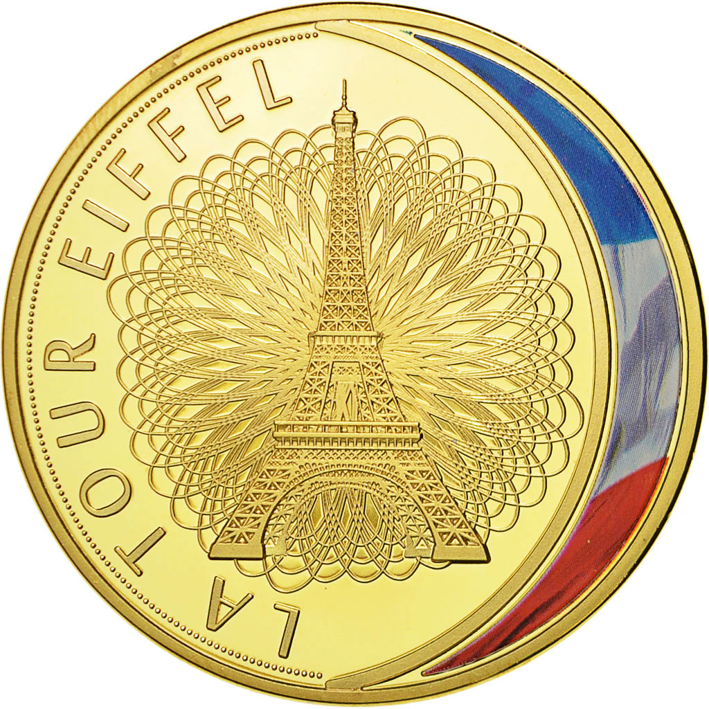 France, Medal, Les Emblèmes Français, La Tour Eiffel, MS(65-70), Copper Gilt