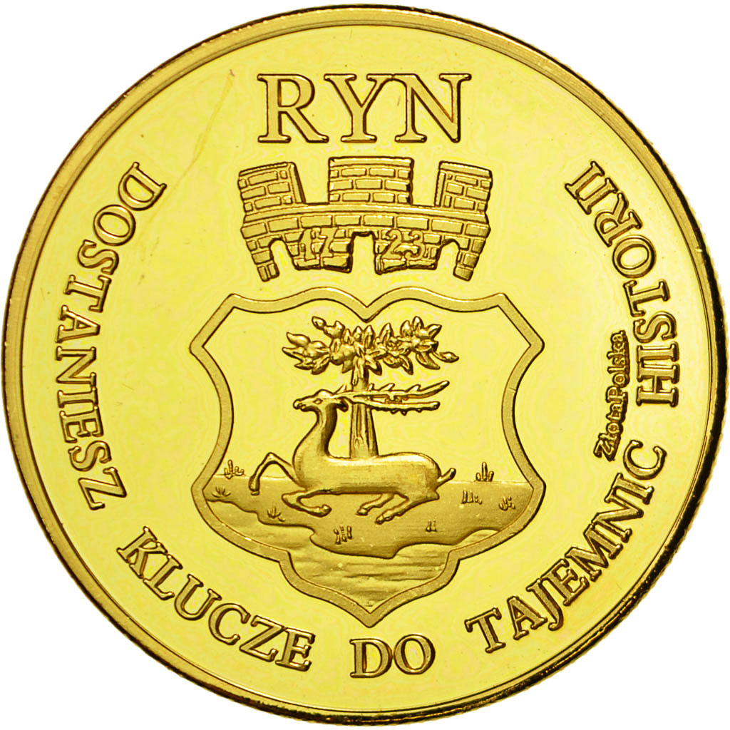 Polonia, medaglia, Hôtel Zamek Ryn, FDC, Rame dorato