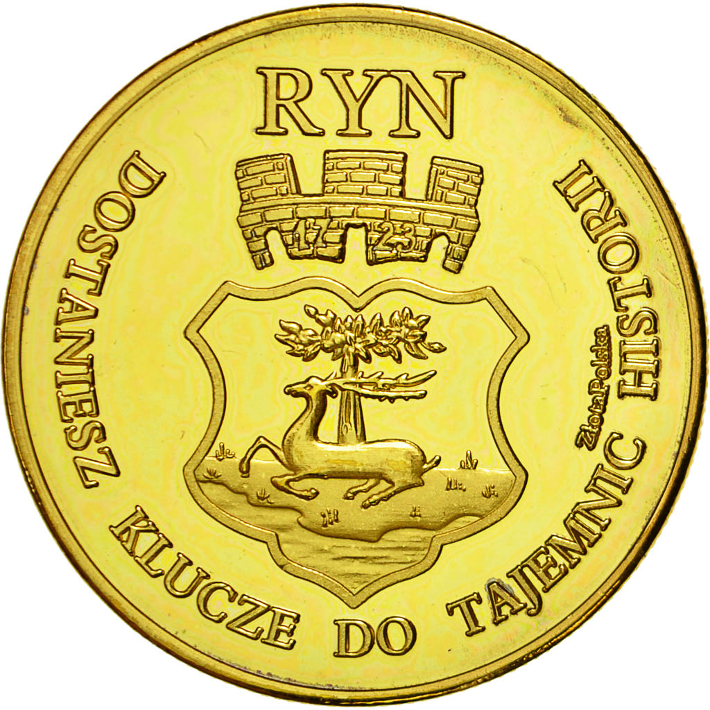 Polonia, medaglia, Hôtel Zamek Ryn, FDC, Rame dorato