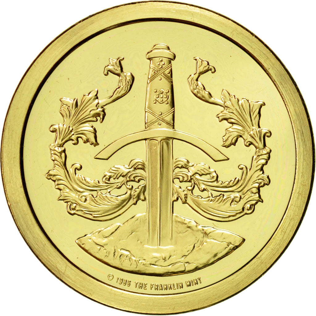 France, Token, Sir Lancelot, 1986, MS(65-70), Copper-Nickel Gilt