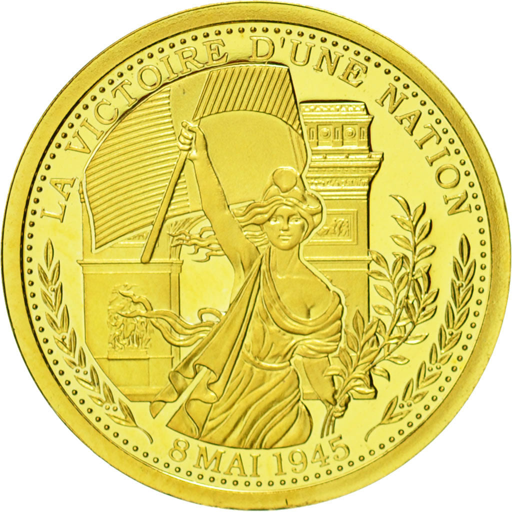 Francia, medalla, 8 Mai 1945, La Victoire d'une Nation, FDC, Oro