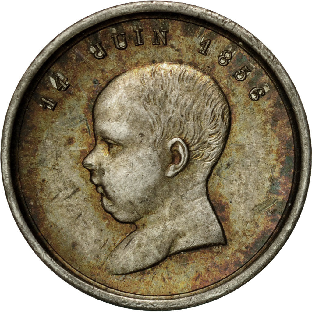 France, Medal, Naissance de Napoléon IV, Quinaire, 1856, Caqué, MS(63), Silver