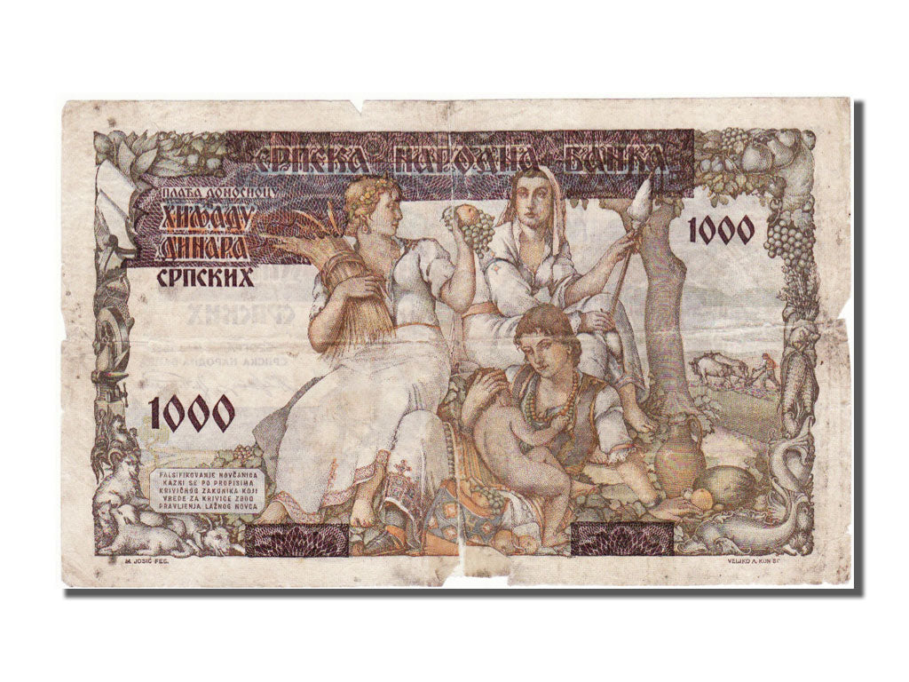 Serbia, 1000 Dinara on 500 Dinara, 1941, B+