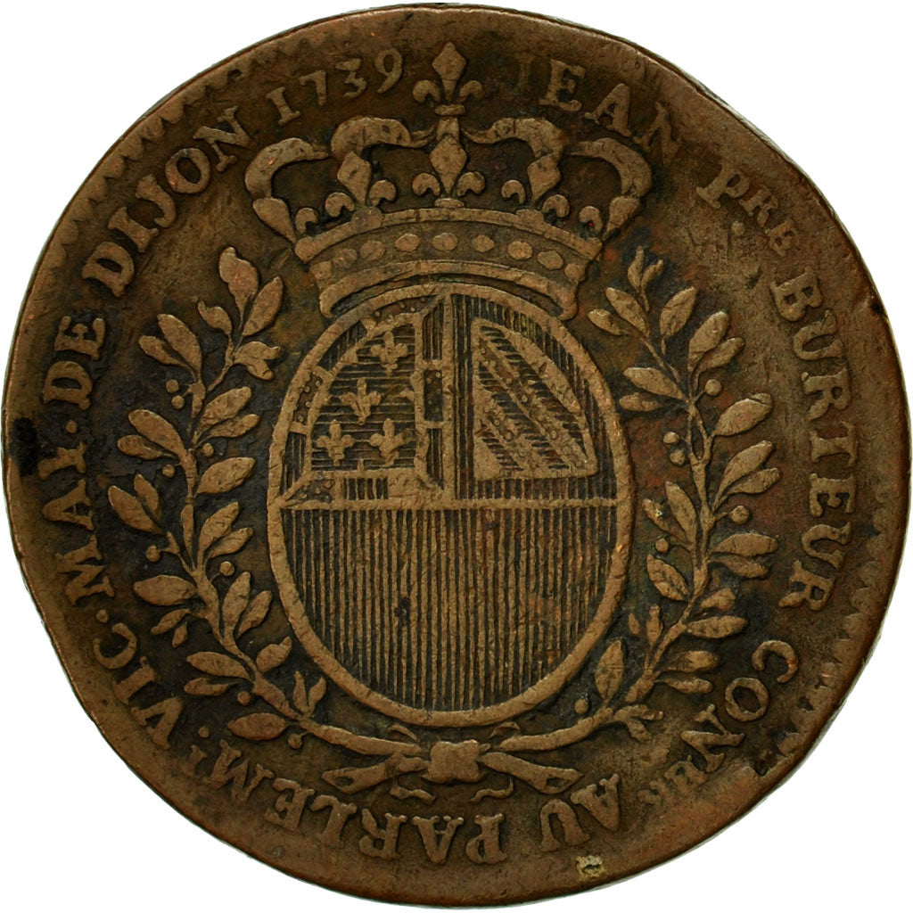 France, Token, Maires de Dijon, Jean-Pierre Burteur, 1739, VF(30-35), Copper