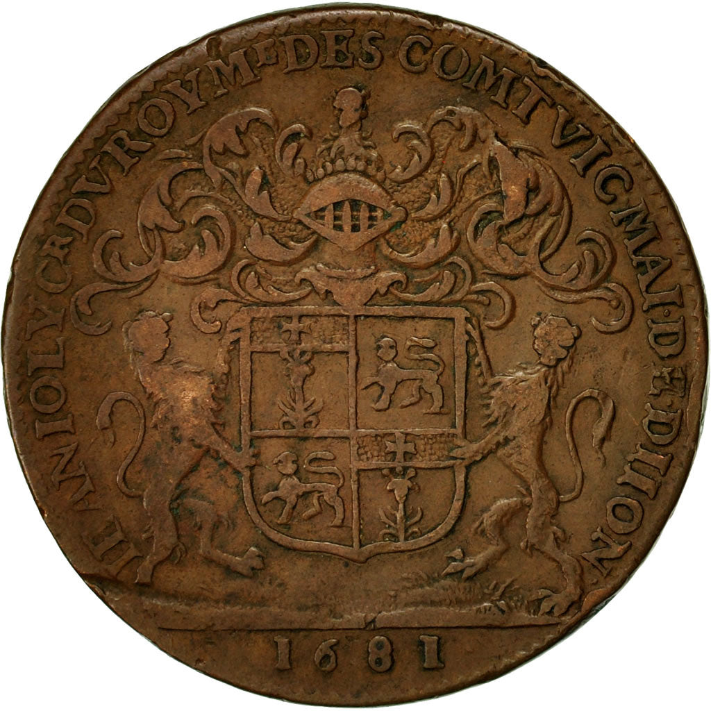 France, Token, Maires de Dijon, Jean Joly, 1681, VF(30-35), Copper