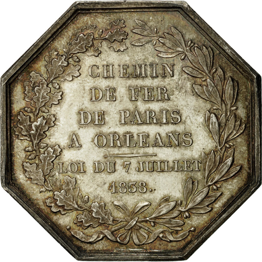 France, Jeton, Orléanais, Chemin de Fer de Paris à Orléans, 1838, Bovy, SUP
