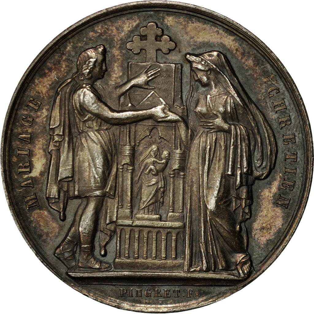 France, Médaille, Religion, Mariage Chrétien, Pingret, SUP, Argent