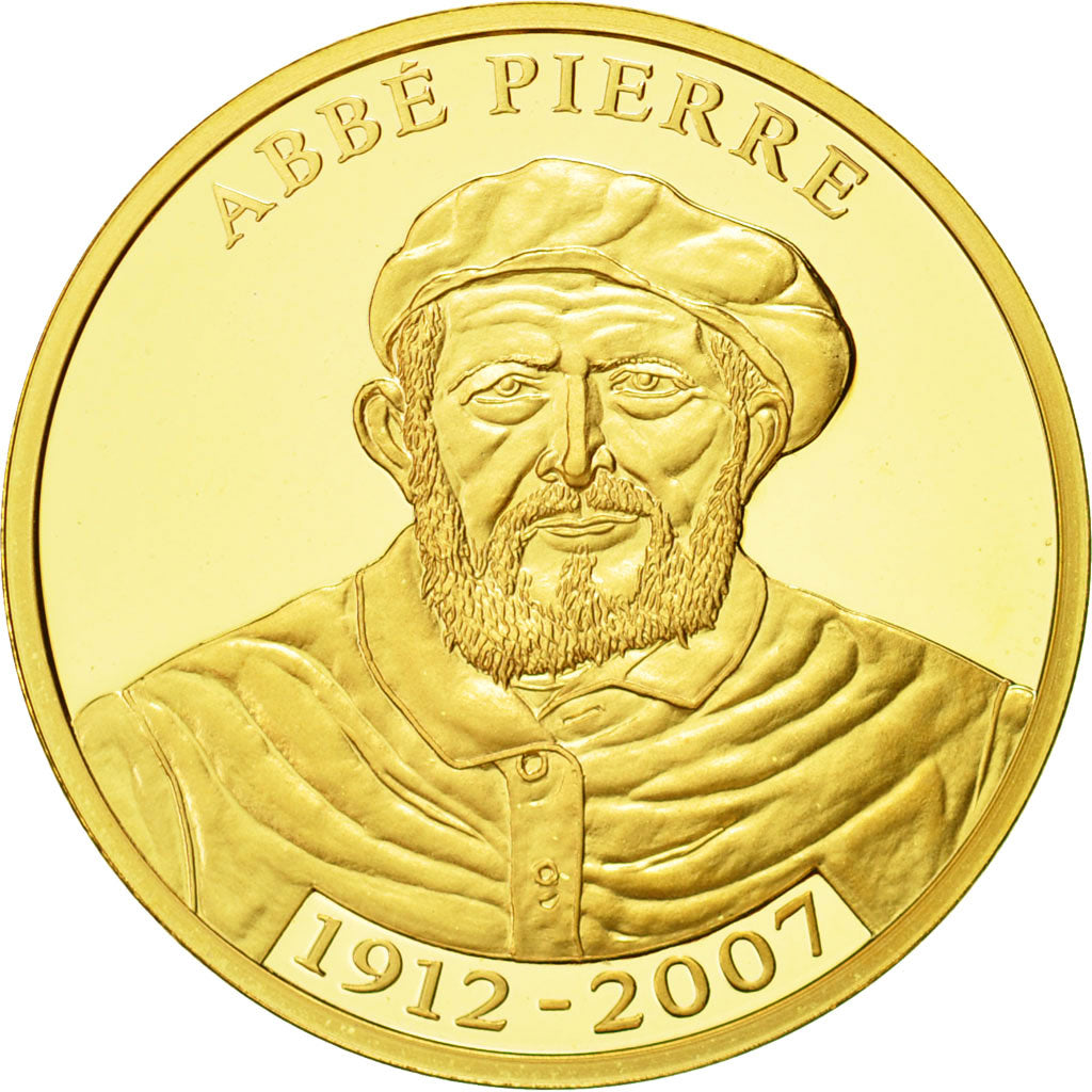 France, Medal, L'Abbé Pierre, 2007, MS(65-70), Copper Gilt
