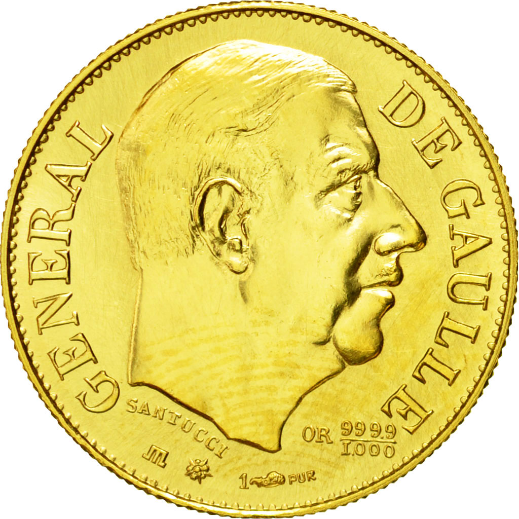 France, Medal, Charles De Gaulle, 1980, MS(65-70), Gold