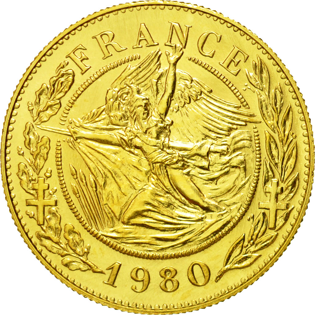 France, Medal, Charles De Gaulle, 1980, MS(65-70), Gold