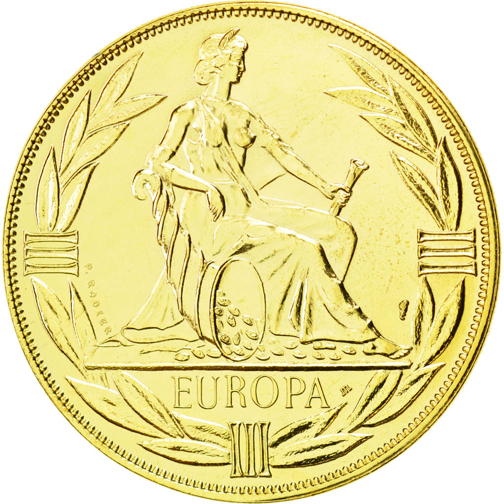 France, Medal, Ecu Europa, Europe Assise, 1980, Rodier, MS(65-70), Gilt Bronze
