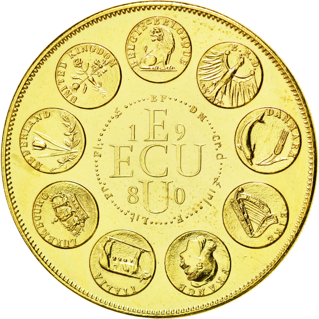 France, Medal, Ecu Europa, Europe Assise, 1980, Rodier, MS(65-70), Gilt Bronze