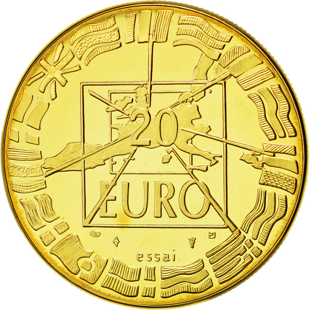 France, Medal, Europe, 20 Euro Essai, 1998, MS(65-70), Gilt Bronze
