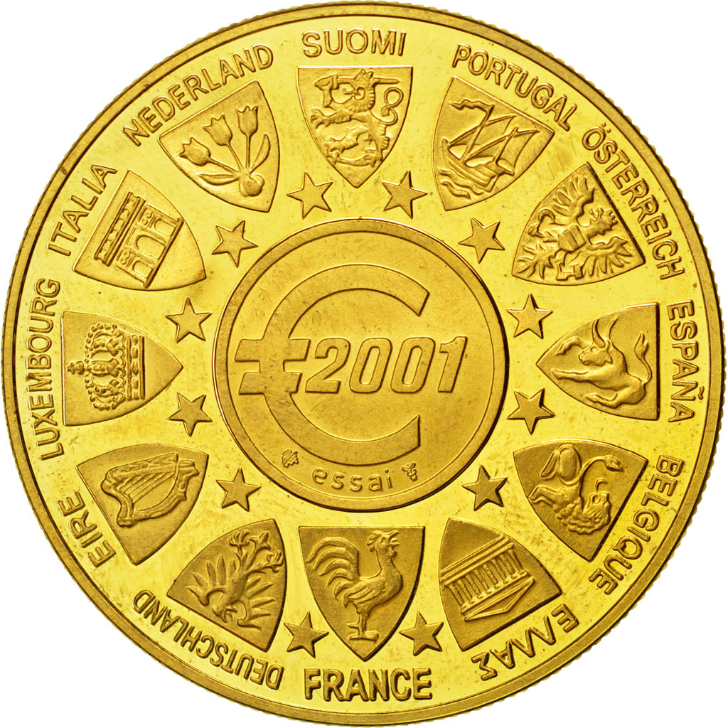France, Medal, L'Europe, La Semeuse, 2001, MS(64), Gilt Bronze
