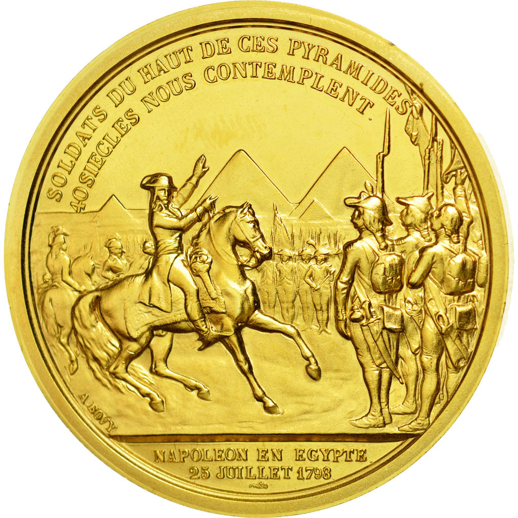 France, Medal, Napoléon Ier en Egypte, Bovy, Restrike, MS(64), Gilt Bronze