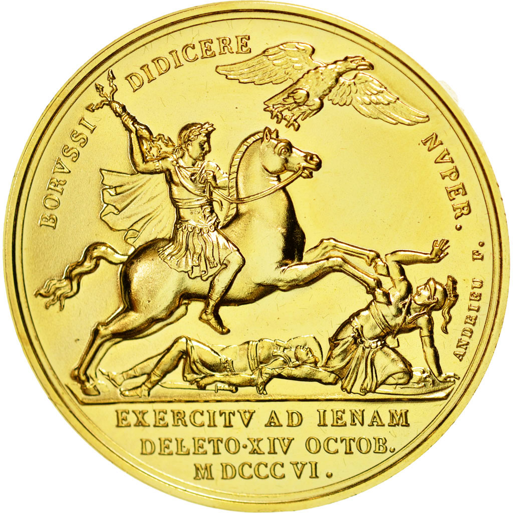 France, Medal, Napoléon Ier, Bataille d'Iena, Andrieu, Restrike, MS(64), Gilt
