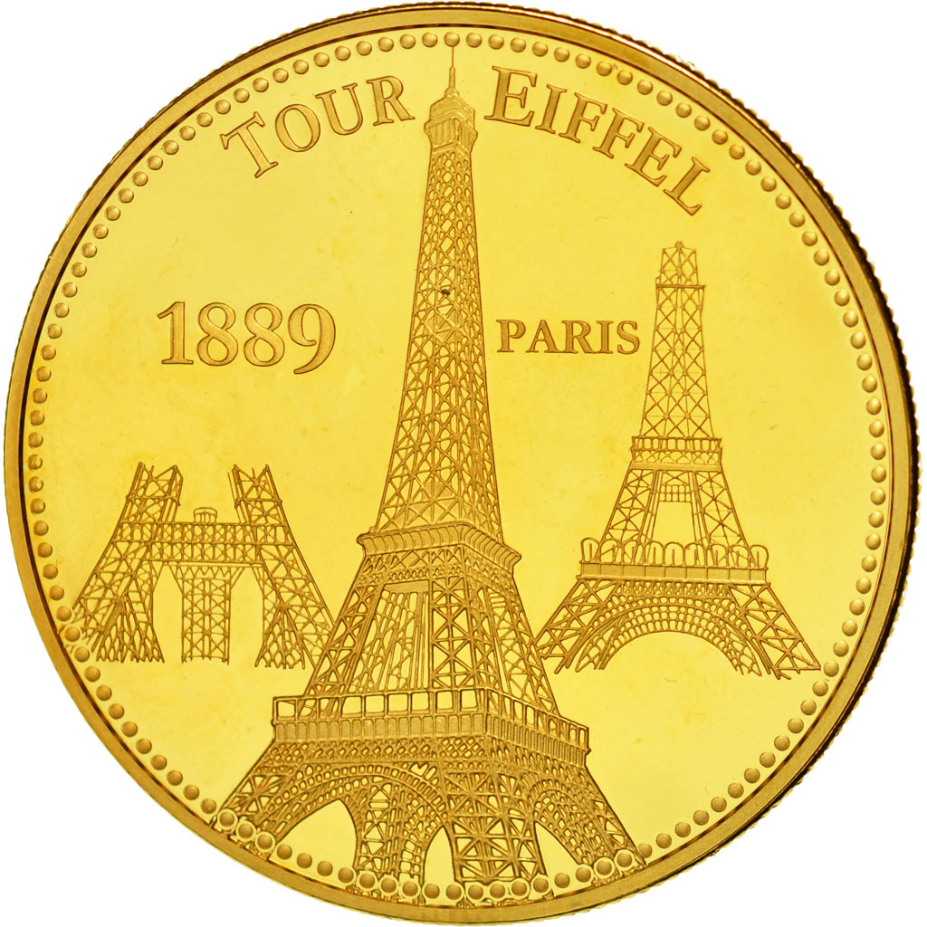Francia, medaglia, Paris - La Tour Eiffel, FDC, Doratura in rame-nichel