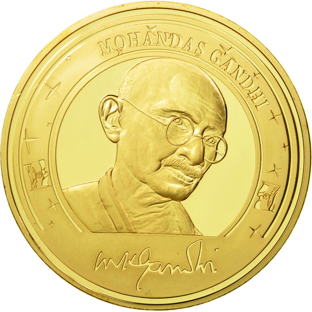 France, Medal, Gandhi, MS(65-70), Copper-Nickel Gilt