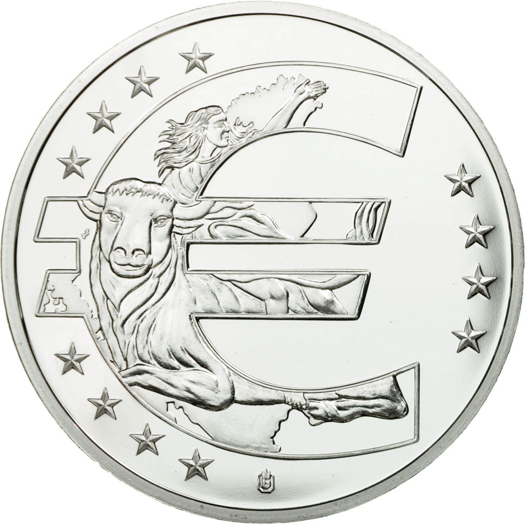 France, Medal, 10 ans de l'Euro, 2008, MS(65-70), Copper Gilt