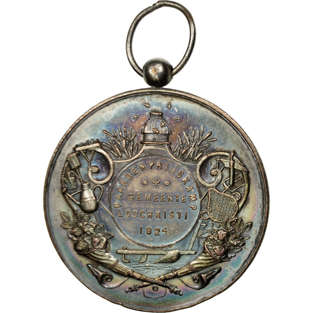 Belgique, Médaille, Paardenprijskamp, Gemeente Loochristi, 1924, SUP+, Silvered