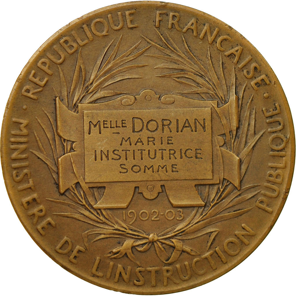 France, Medal, Instruction Primaire, Education Nationale, 1902-1903, Roty