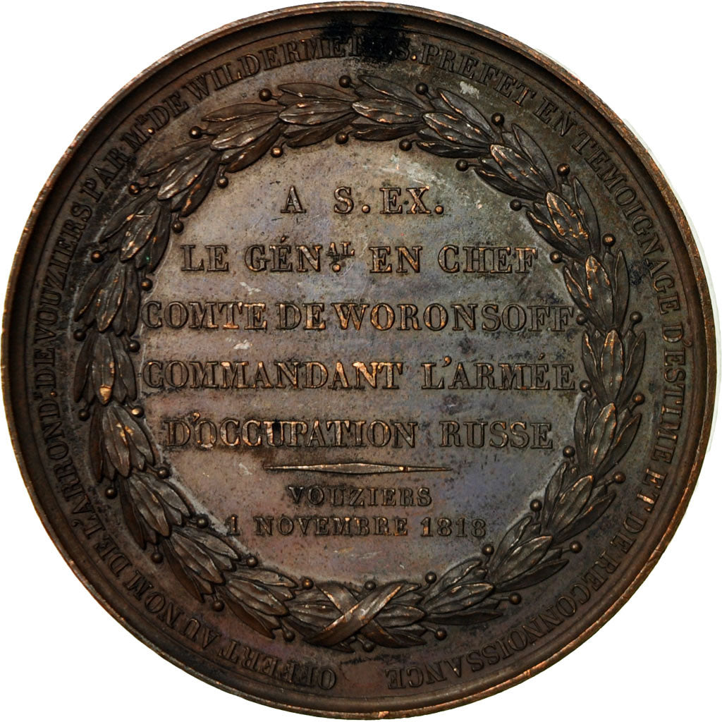 Francia, medaglia, Au Général Woronsoff, Vouziers, 1818, De Puymaurin, BB+