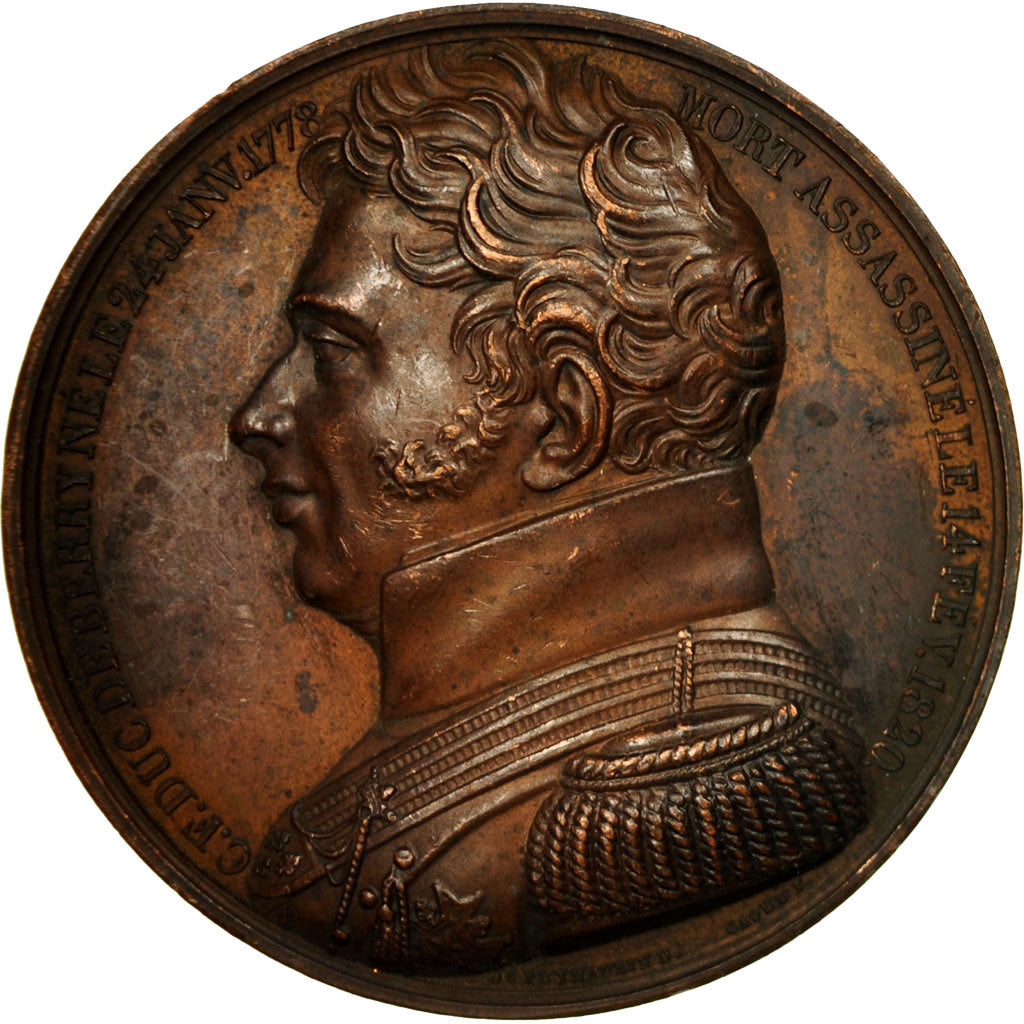 France, Medal, Mort du Duc de Berry, 1820, Caqué, EF(40-45), Copper
