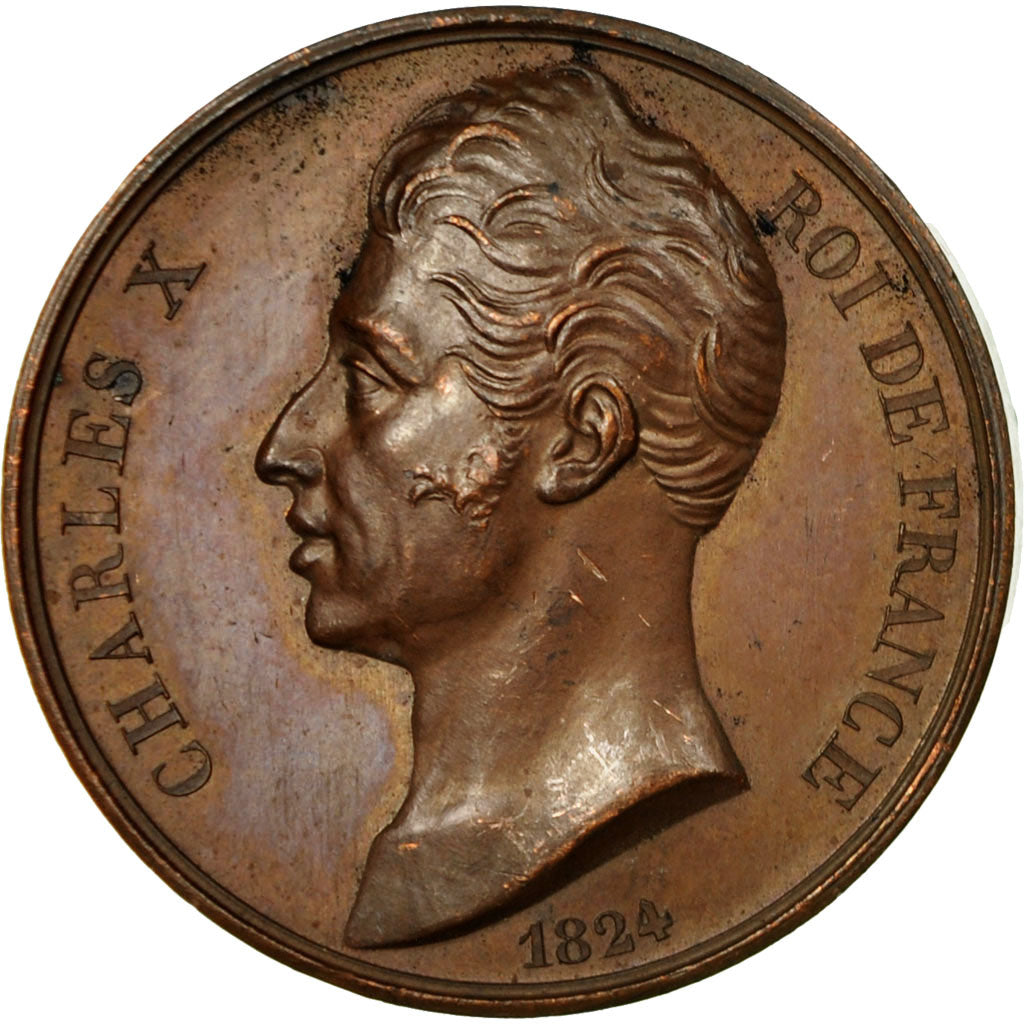 Francia, medaglia, Avènement de Charles X, Ouvriers des Ports de Paris, 1824