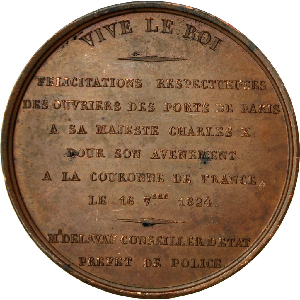 Francia, medaglia, Avènement de Charles X, Ouvriers des Ports de Paris, 1824