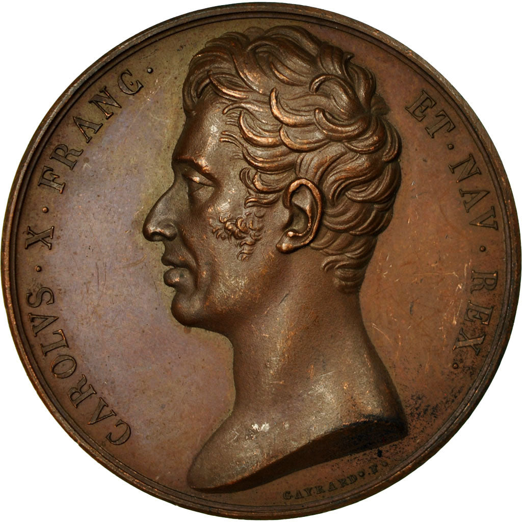 France, Medal, Charles X, Avènement au Trône, 1824, Gayrard, AU(55-58), Copper