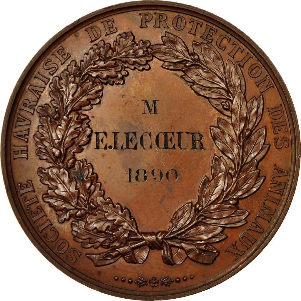 France, Medal, Société Havraise de Protection des Animaux, 1890, Lecomte