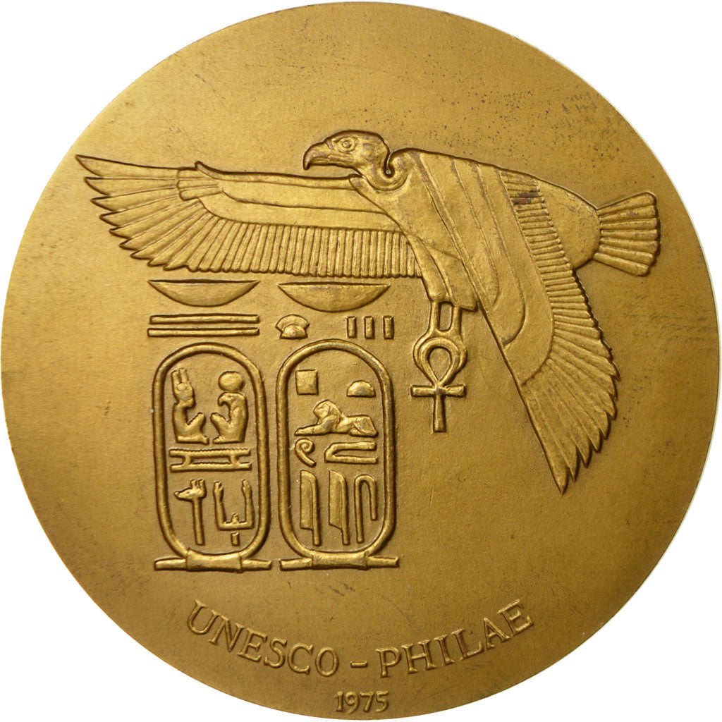 France, Médaille, Unesco-Philae, Pharaon, 1976, Leognany, SUP, Bronze