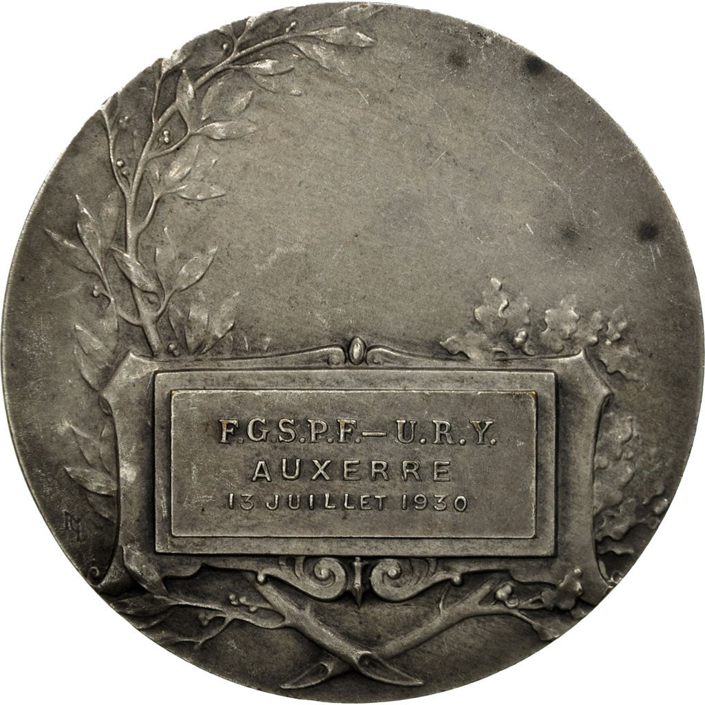 France, Medal, Gallia, F.G.S.P.F, Auxerre, 1930, Morlon, AU(55-58), Silvered