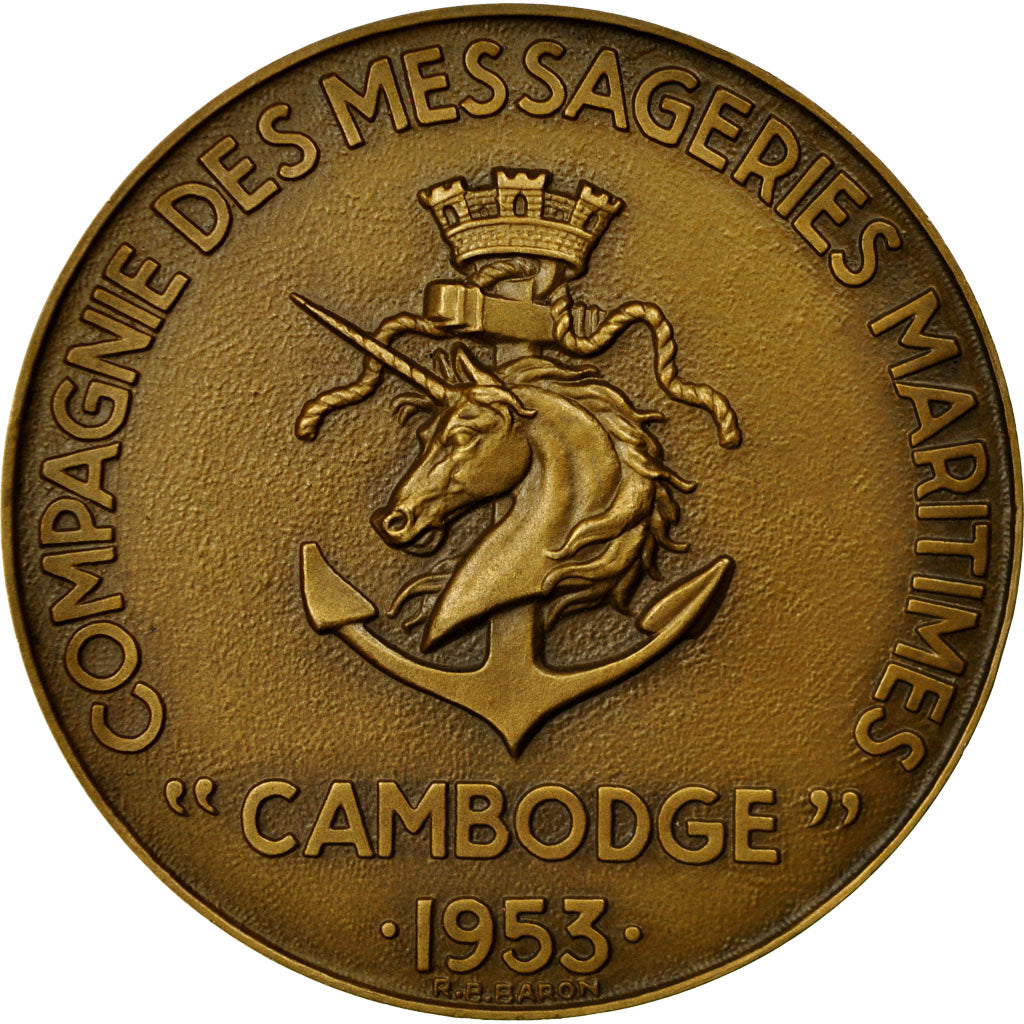 France, Medal, Compagnie des Messageries Maritimes, Cambodge, 1953, Baron